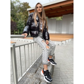 SHELOVET Tênis da moda confortável preto laranja prata 1