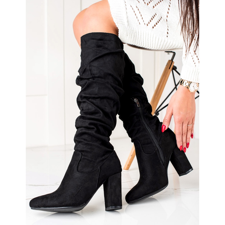 Wilady Botas pretas com parte superior franzida preto 2