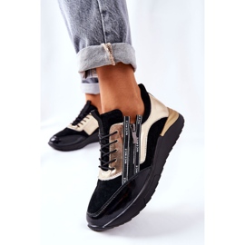 POTOCKI Calçados Esportivos de Couro Tênis Preto Ouro Menor 2