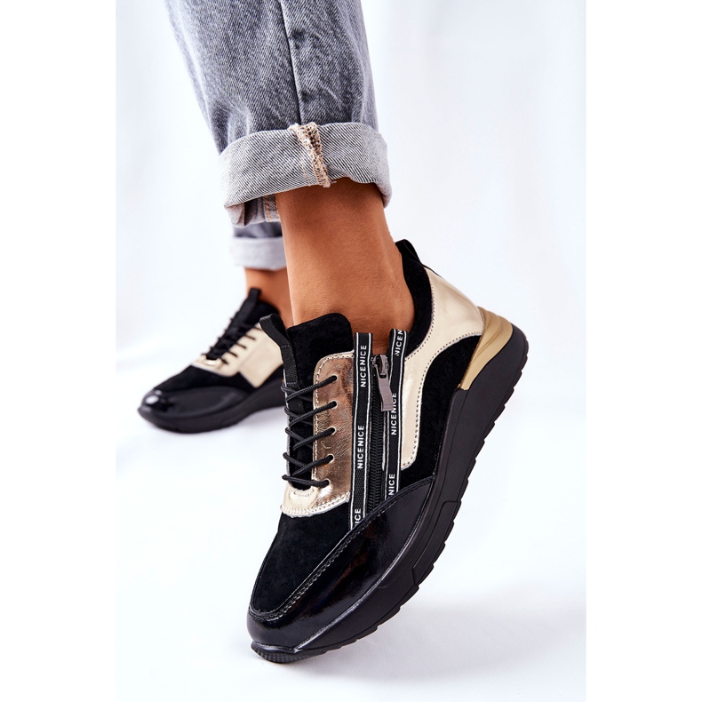 POTOCKI Calçados Esportivos de Couro Tênis Preto Ouro Menor 2