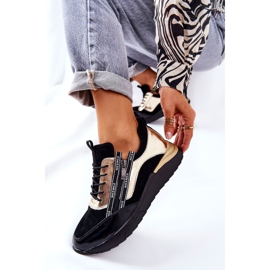 POTOCKI Calçados Esportivos de Couro Tênis Preto Ouro Menor 1