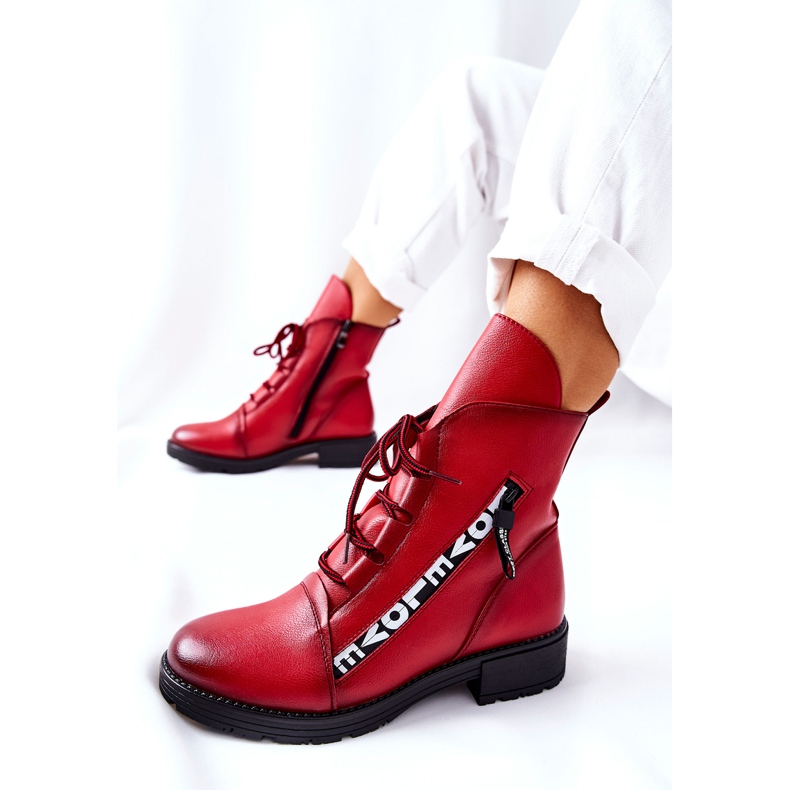 POTOCKI Botas de couro com zíper decorativo vermelho Lomessa 2