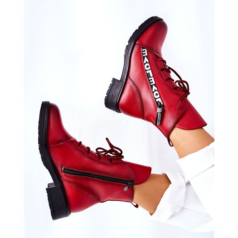 POTOCKI Botas de couro com zíper decorativo vermelho Lomessa 1