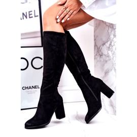 S.Barski Botas femininas com salto de camurça pretas muitas vezes preto 3