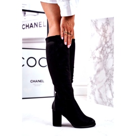 S.Barski Botas femininas com salto de camurça pretas muitas vezes preto 4