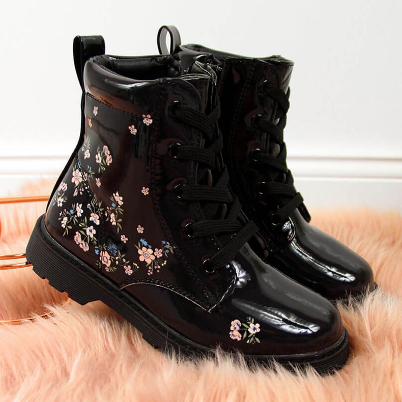 Botas pretas para meninas isoladas Jr EVE326 branco preto 1