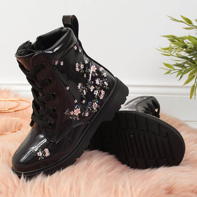 Botas pretas para meninas isoladas Jr EVE326 branco preto 2