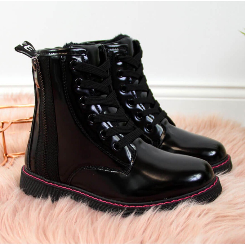 Botas isoladas lacadas Jr EVE327A pretas branco preto 1