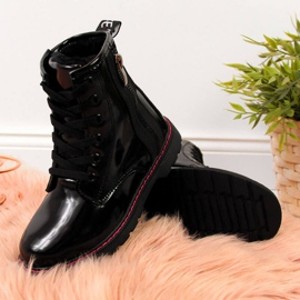 Botas isoladas lacadas Jr EVE327A pretas branco preto 2