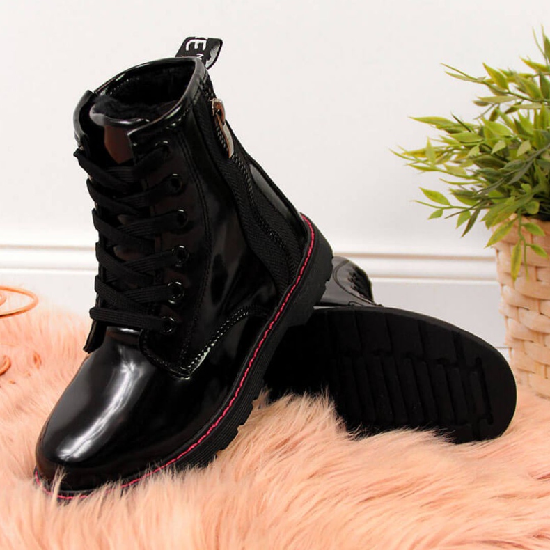 Botas isoladas lacadas Jr EVE327A pretas branco preto 2