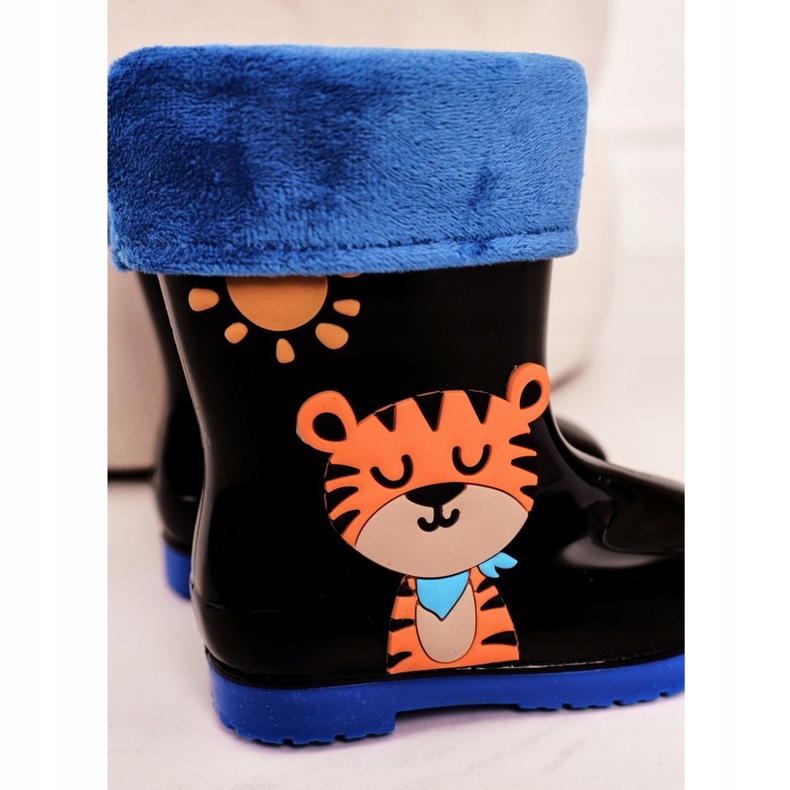 Botas de chuva pretas quentes para crianças com um tigre preto azul laranja 1 Botas de chuva pretas quentes para crianças com um tigre preto azul laranja 1