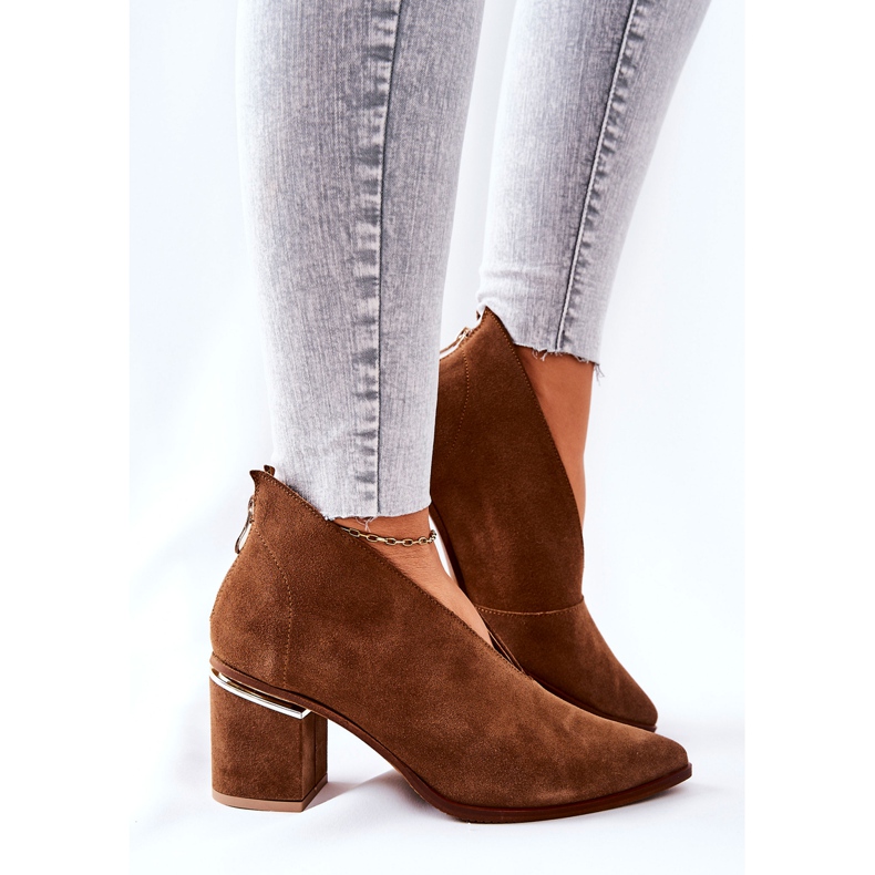 Botas de couro com salto alto Laura Messi Brown 2344 marrom 2