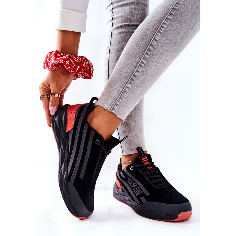 Sapatas esportivas de couro Big Star II274460 pretas preto vermelho 2