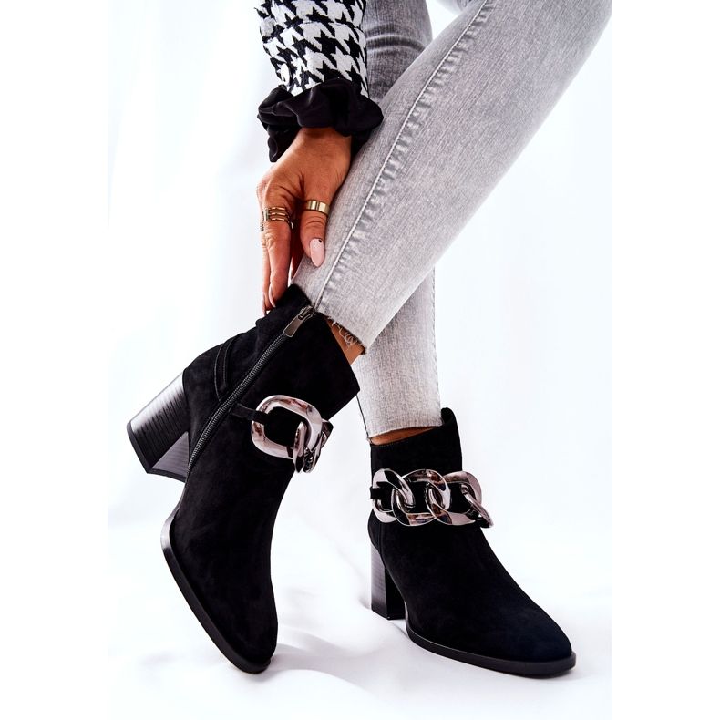 Botas de couro com corrente Laura Messi Black 2345 preto 2