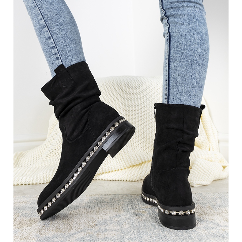 Botas pretas decoradas com zircônia cúbica Voleta preto 1