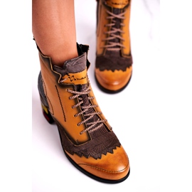 Botas femininas de couro maciejka amarelo 03190-07 marrom 4