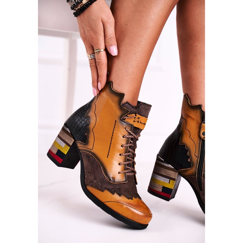 Botas femininas de couro maciejka amarelo 03190-07 marrom 2