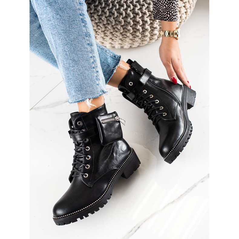 Queen Vivi Botas de trabalhador com bolso preto 1