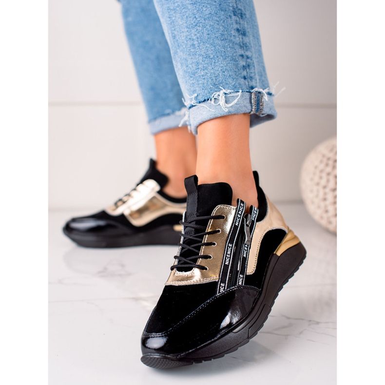 W. Potocki Tênis preto e dourado feito de couro Potocki 1