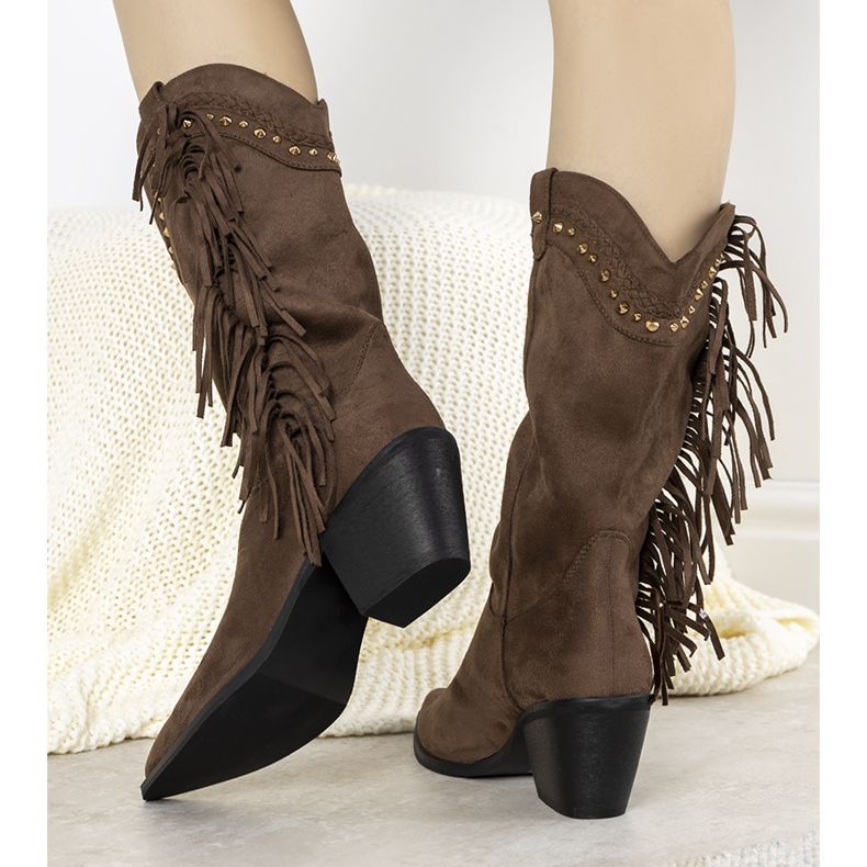 Botas de caubói boho solitárias de camurça marrom 1