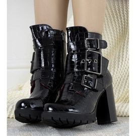 Botas pretas com estampa de pele de crocodilo Jolie preto 1 Botas pretas com estampa de pele de crocodilo Jolie preto 1