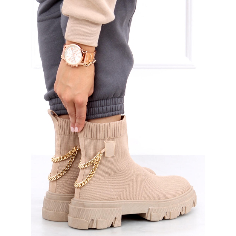 Botas de meia com corrente JX81P Khaki bege 2