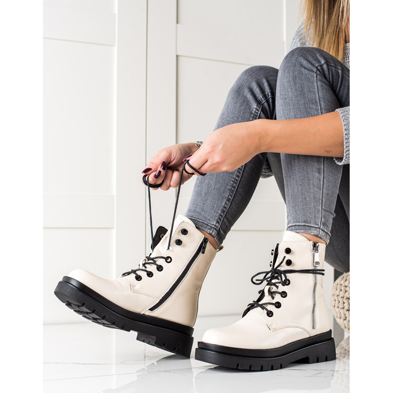 Sixth Sense Botas de amarrar com zíper decorativo bege 1