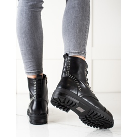 Super Me Armadilhas de botas clássicas feitas de couro ecológico preto 1