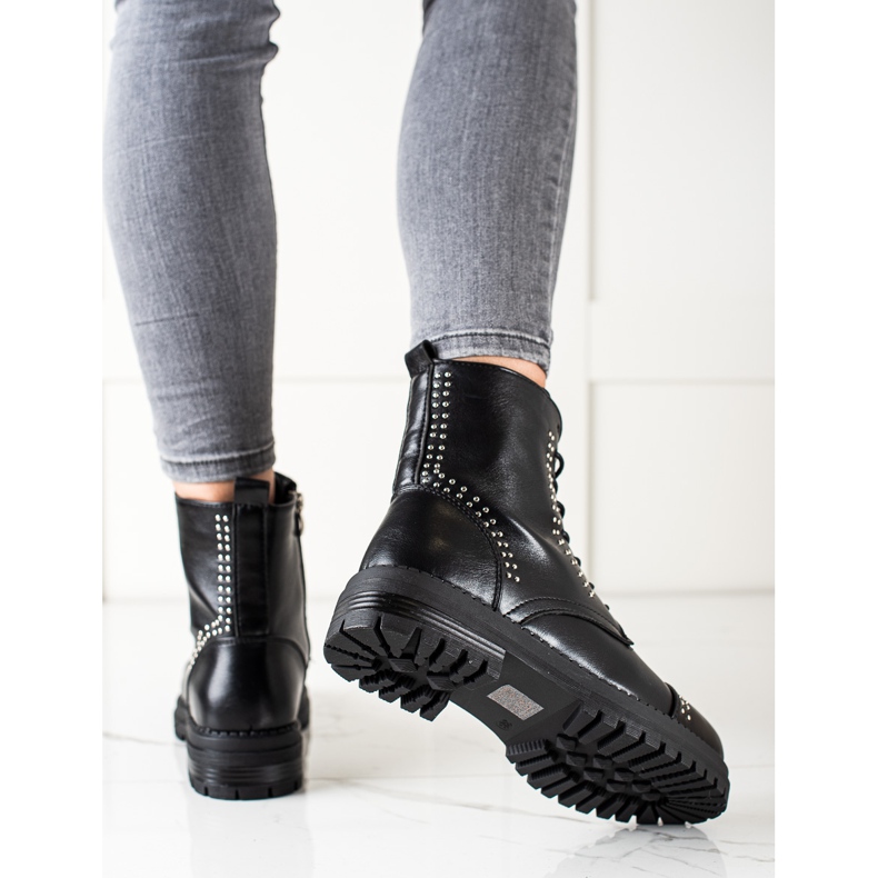 Super Me Armadilhas de botas clássicas feitas de couro ecológico preto 1