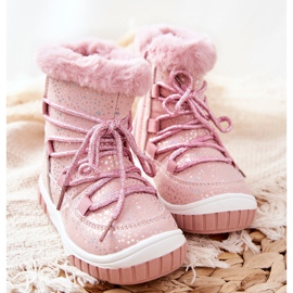 PE1 Botas de neve quentes com estrelas de pele rosa 2