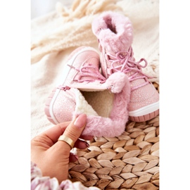 PE1 Botas de neve quentes com estrelas de pele rosa 1