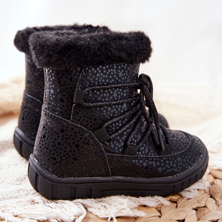 PE1 Botas pretas quentes de neve com pele preto 2