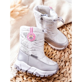 PJ2 Botas de neve quentes para crianças com zíper prateado-branco tanga 2