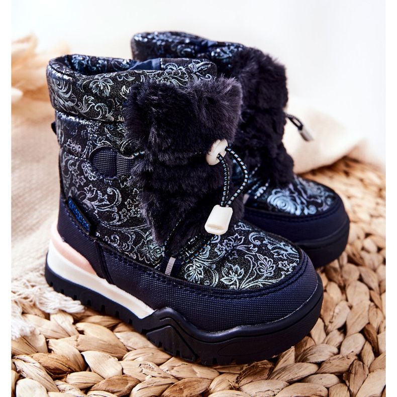 PJ2 Botas Quentes De Neve Para Crianças Com Pele Azul Marinho Dessa branco azul-marinho 1