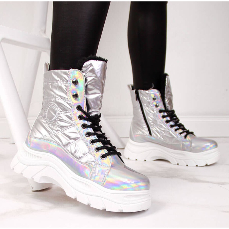 Botas de neve na plataforma Vinceza W JAN47B Silver holo prata 1