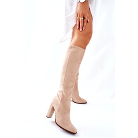 PS1 Botas quentes femininas com salto fino bege 2