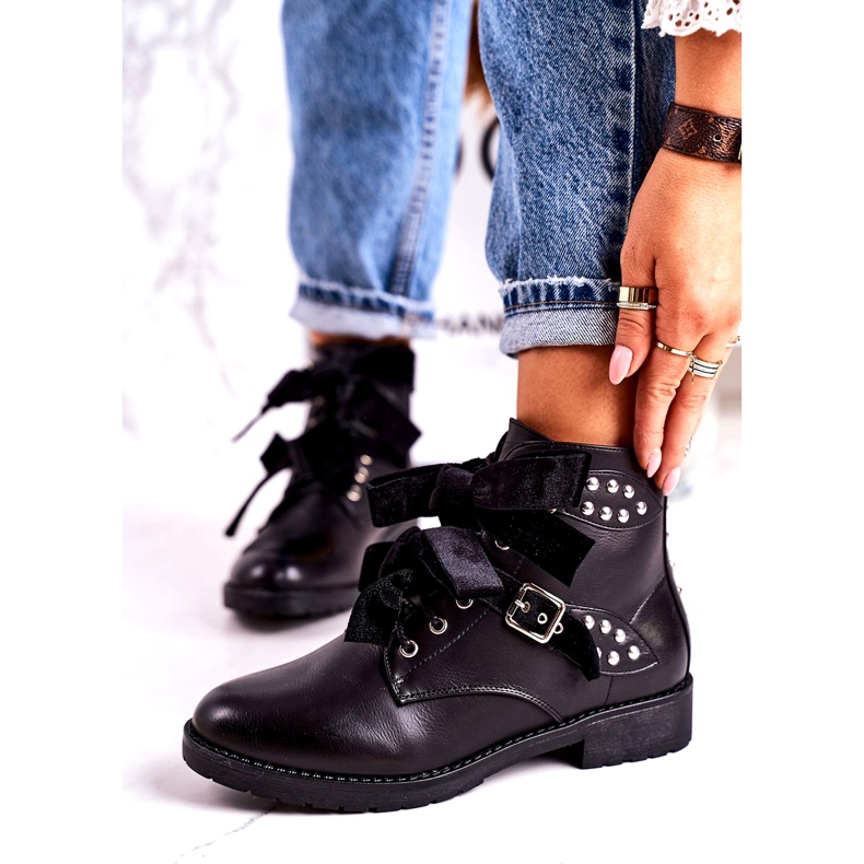 SEA Botas quentes femininas com fechos e fita preta especial preto 1