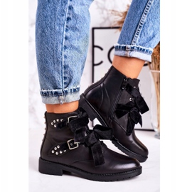 SEA Botas quentes femininas com fechos e fita preta especial preto 4