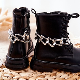 FR1 Botas infantis pretas com corrente preto 2