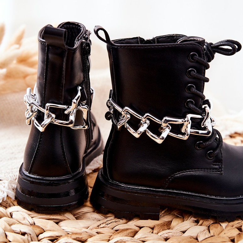 FR1 Botas infantis pretas com corrente preto 2 FR1 Botas infantis pretas com corrente preto 2
