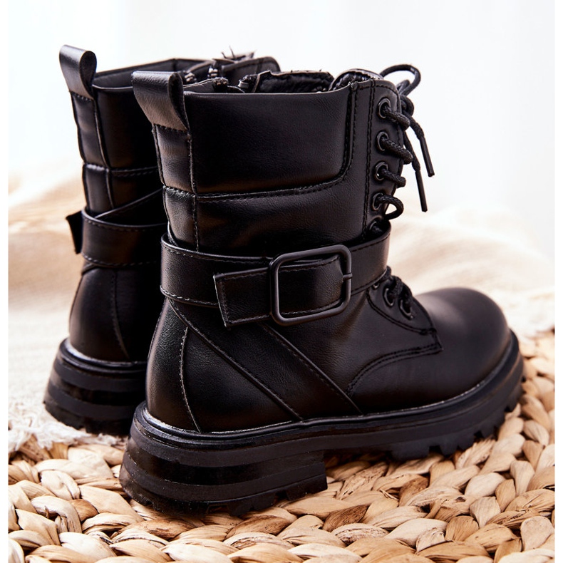 FR1 Botas de boneca pretas infantis com fivela preto 2