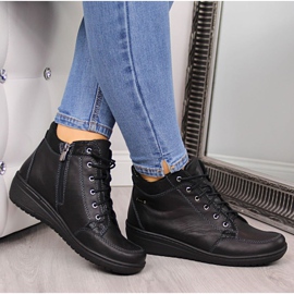 Botas de couro preto com salto em cunha Helios W H524B 1