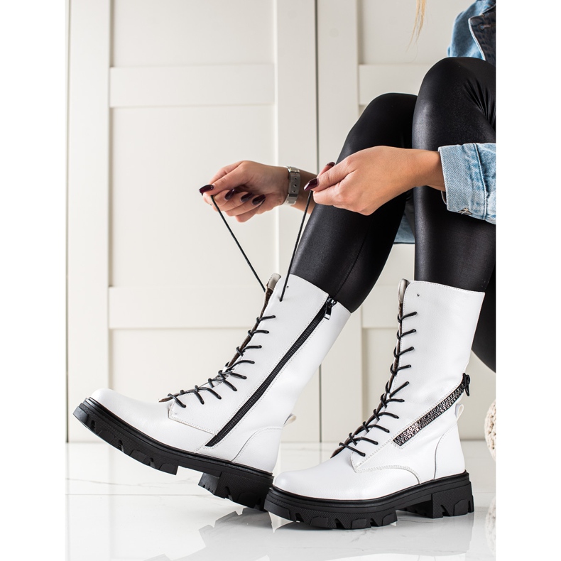 Botas Com Zíper Decorativo Por Sergio Leone branco 2