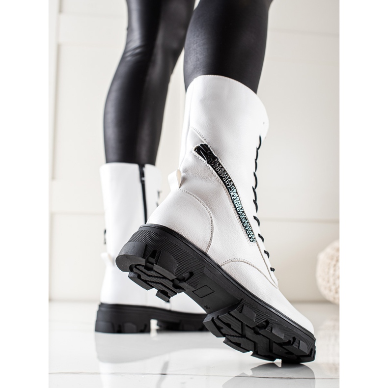 Botas Com Zíper Decorativo Por Sergio Leone branco 1
