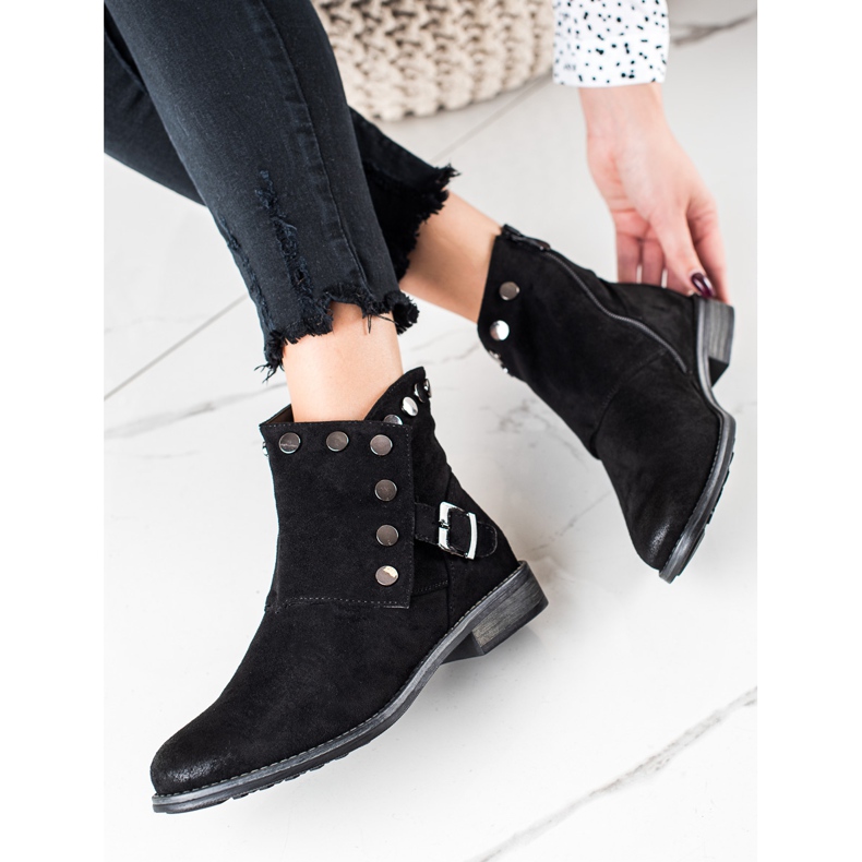 W. Potocki Sapatinhos de camurça com enfeites Potocki preto 1