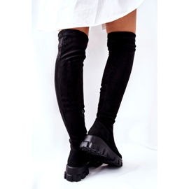 PW2 Botas de camurça sobre o joelho em zíper de tela preta preto 1 PW2 Botas de camurça sobre o joelho em zíper de tela preta preto 1