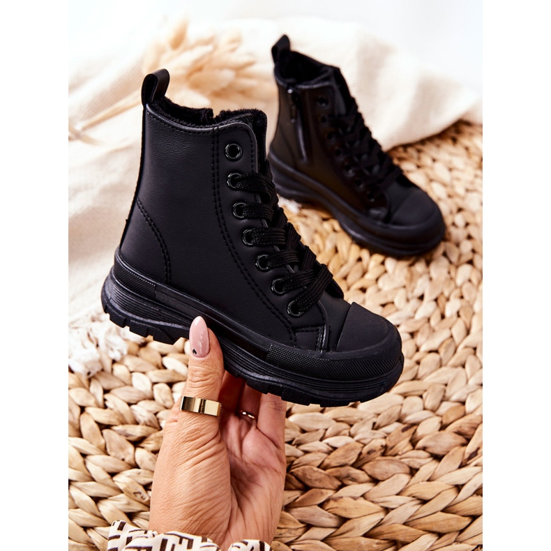 FR1 Tênis com isolamento de couro infantil preto Bomi 2