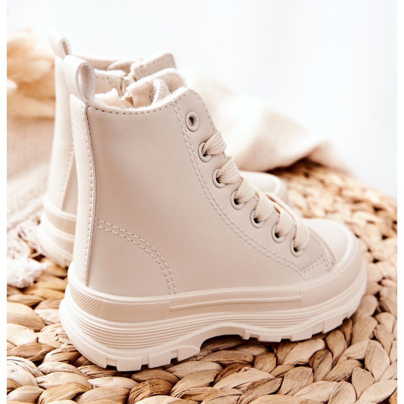 FR1 Tênis infantil de couro quente bege claro Bomi 2