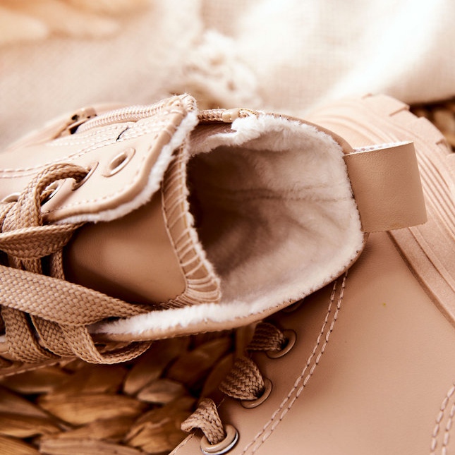 FR1 Sapatilhas Quentes de Couro Infantil Bege Bomi 1