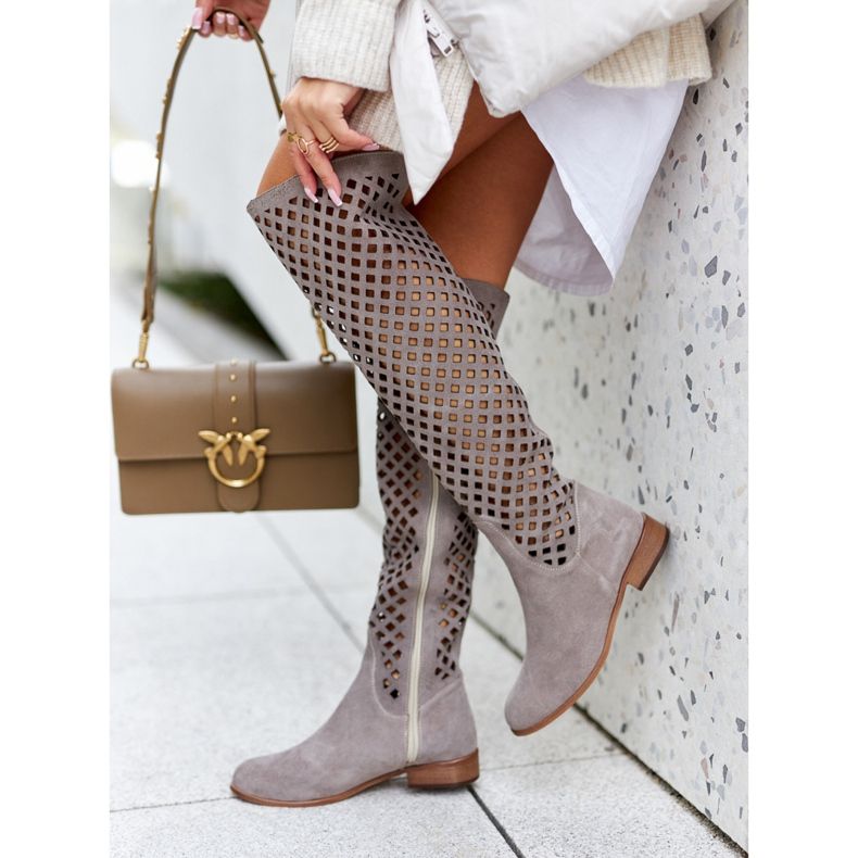 PA2 Botas de camurça com ponta aberta em marrom claro 2